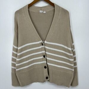 Gap 24/7 Split-Hem Oversized Cardigan Sweater Women's Size M Beige Striped‎